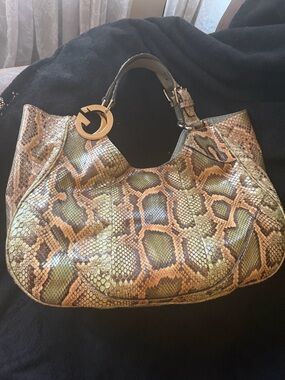 Gucci Green-Brown Python-Print Shoulder Hobo with Gold Charm